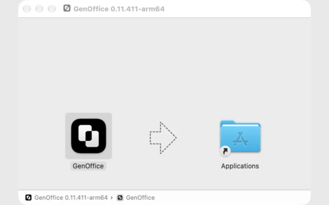 dmg 창에서 GenOffice를 Applications로 끌어다 놓기